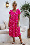 Pink V-Neck Short Sleeve Patterned Casual Viscose Woven Dress 113 64 - 5