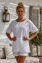 White Pool Collar Low Sleeve Skirt and Mesh Flower Applique on the Sleeve End Casual Woven Blouse 68 68 - 6