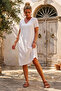 White V-Neck Short Sleeve Lined Brodelee Casual Cotton Woven Dress 113 55 - 5