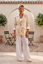 Italian Beige Jacket Lapel Collar 3/4 Sleeve Floral Buttoned Printed Casual 100% Linen Woven Jacket 75 60 - 4