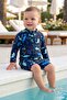Baby Boy Shark Splash Long Sleeve Zipper Jumpsuit Swimsuit - 2
