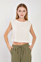 Women's Textured Zero-Sleeve Crop Blouse - Natural - 2