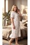 Plus Size Bamboo Fabric Short Sleeve Ruffle Detailed Floral Patterned Nightgown Dress 22553 - 2