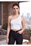 Women's Ecru One-Shoulder Diver Bustier Crop Top Flexible and Stylish Design