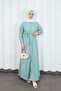 Hidden Button Belted Terry Cotton Dress Hnt0316 Mint Green - 4