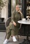 Women's Ribbed Zippered Linen Tunic Pants Khaki Double Set - 2
