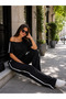 Week's Favorite Women's One-Shoulder Detailed Side Stripe Viscose Two-Thread Two-Piece Set - 2