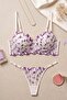 White Purple Floral Detailed Supported Brode Bra Set - Stylish Lace Set with Push-Up Effect - 2