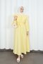 Volan Collar Buttoned Elastic Waist Belted Dress Hnt03151 Yellow - 6