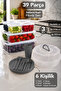 7-Piece Storage Container with Strainer and 32-Piece Portable Garden Camping Serving Set Gray