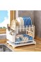 2-Tier Foldable Cutlery Drying Rack/Cup/Bottle Plate Organizer with Cutlery Rack and Cutting Board Rack and Drain Tray, Rotatable Drain System, Anti-Scratch Frosted Baked Craft Coating (White)