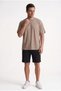 Men's Beige Color Oversize Fit Silky Textured Smooth Model Fabric T-Shirt - 2