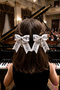2-Pack Presto Piano Left Hand Key Figured Music Festival White Bow Ribbon Clip Hair Clip