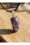 Raw Cut Purple Lepidolite Natural Stone Leather Cord Necklace - 2
