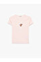Slim Fit Short Sleeve Crew Neck Croissant Embroidered Cotton T-Shirt - 3