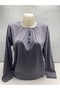 Half-Buttoned Smoked Plum Mother-Of-Pearl Fabric with Elasticated Sleeves