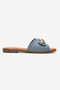 Genuine Leather Women's Blue Fog Buckle Slippers Simple - 3