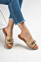 Genuine Leather Women's Scissors Buckle Slippers Beige Simple - 6