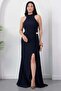Halter Neck Draped Buckle Evening Dress Ecr5862 - 5