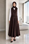 Women's Brown Double-Breasted Vest Skirt Double Hijab Set - 4