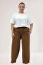 59021 Plus Size Elastic Waist Muslim Wide Leg Pants - Brown