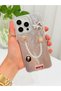 iPhone 15 Pro Stone Case with Pearl Necklace Detail, Marbling Effect, 3D Heart and Motif Charm Cover - 3
