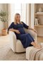 New Season Navy Blue Piping Detailed Buttoned Design Short Sleeve 100% Cotton Maternity Maternity Dressing Gown Nightgown Set - 8