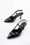 Zri̇n-2300 Premium Black Patent Leather Daily Open Back Bow Heeled Shoes 9 cm - 3