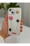 iPhone 13 / 14 Stone Case with Pearl Necklace Detail, Marbling Effect, 3D Heart and Motif Charm Cover - 7