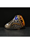 925 Sterling Silver Tiger's Eye Ring 15g Oval Golden Brown Stone with Gold-Tone & Blue Accents - 3