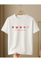 Hearts Printed 100% Cotton Crew Neck Regular Unisex White T-Shirt