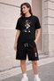 Unisex Oversize T-Shirt Shorts Set Black Summer Comfortable Fit Daily Street Style 2-Piece Set Cool Boy Printed - 2