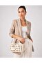 Women's Hand and Shoulder Bag, Knitted Textured, Double Handle, Stylish Cream with Chain Accessories