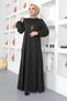 Necklace-Adorned Crew Neck Hijab Dress Black - 3