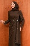 Brown Waist Detailed Stoned Evening Dress - 2