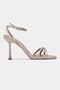 Ava Sand Beige Satin Cross Detail Ankle Strap Women's Heeled Shoes - 5