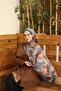 Petra Abstract Floral Pattern Shawl - Indigo Brown