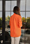 Women's Orange Long Sleeve Buttoned Shirt – Comfortable Fit with Folded Sleeves, Stylish - 6