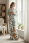 Women's Panda Patterned Mint Green Striped Pajama Set - Buttoned Long Sleeve Sleepwear Set - 3