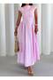 Women's Fit Molded Maxi Dress with Waist Fit and Wide Skirt, Stylish Casual and Event Dress, Black & Pink - 4