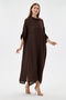 Brown Italian 100% Linen Degaje Collar Folded Long Sleeve Long Linen Dress 38 - 44 Size - 3