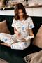 Women's 100% Cotton Combed Patterned Short Sleeve Pajamas Set