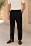 Men's Regular Fit Linen Textured Double Pleated Summer Trousers - Black - 2