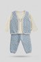 Baby Blue Spotted Quilted Vest and Trousers 3-Piece Set Cotton Baby Set