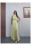 Halter Neck Slit Satin Dress - 4