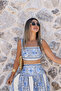 Ecru-Blue Floral Pattern Cropped Skirt Set - 3
