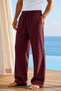 Men's Muslin Linen Blend Comfortable Fit Elastic Waist Lace-Up Summer Trousers - 3