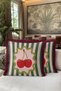 Retro Striped Cherry Motif Fringed Pillowcase - Bohemian Pink Green Burgundy Tassel Throw Pillow Cover - 5