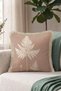 Botanical Fern Motif Fringed Pillowcase - Natural Leaf Powder Cream Mink Tassel Throw Pillow Cover