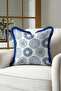 Blue Floral Pattern Stylish Ethnic Fringed Pillow Cover - Elegant Floral Navy Blue Tassel Throw Pillow Cover - 2